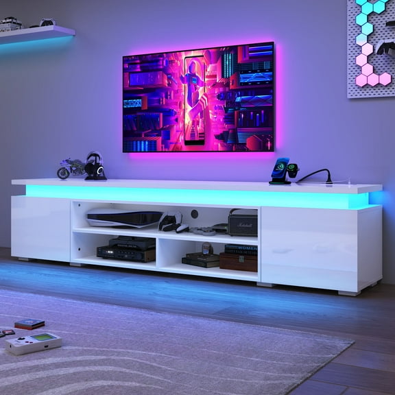 80" LED TV Stand with Power Outlet for up 90" TVs, Modern Large Entertainment Center Long Sounbar Media Console Table Stand for Living Room