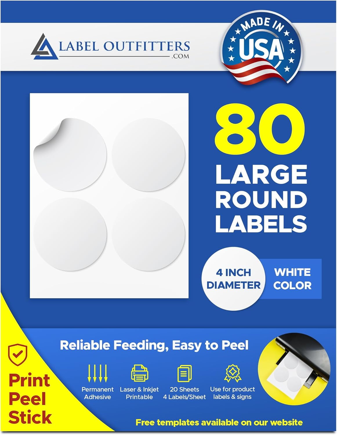 80 Label Outfitters® Large Round Labels, 4 inch Diameter, Laser and ...
