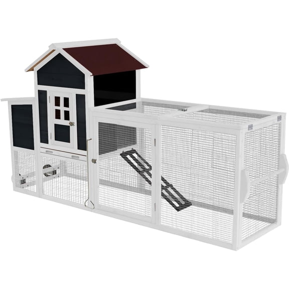 80 Large Chicken Coop with Wheels,Mobile Hen House for 2-4 Chicken,Portable Wooden Poultry Cage with Nesting Box&Ramp,Duck Coop,Rabbit Hutch,Outdoor
