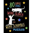 thumbnail image 1 of 80 Large Print Word Search And Word Scramble Puzzles: Perfect Brain Exercise And Relaxation Therapy. Large Size. Adjective Words Theme. Cat Silhouettes On Black Book Cover. (Paperback)(Large Print), 1 of 1