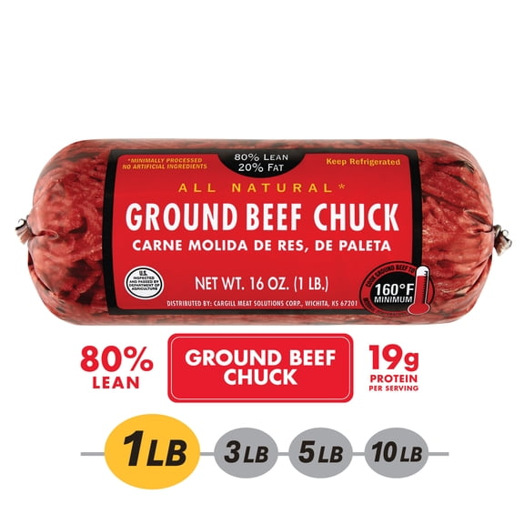 80% Lean / 20% Fat Ground Beef Chuck, 1 lb Roll, Fresh, All Natural*
