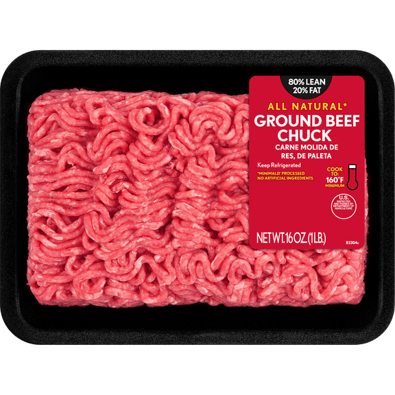 80% Lean / 20% Fat Ground Beef Chuck, 1 lb Tray, Fresh, All Natural*