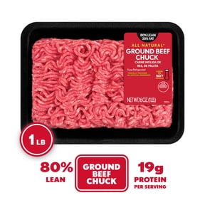 All Natural* 80% Lean/20% Fat Ground Beef Chuck, 1 lb Tray