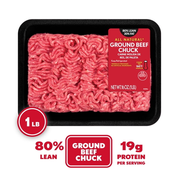 All Natural* 80% Lean/20% Fat Ground Beef Chuck, 1 lb Tray
