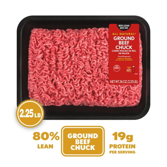 All Natural* 80% Lean/20% Fat Ground Beef Chuck, 2.25 lb Tray
