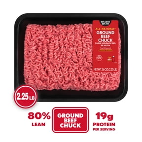 All Natural* 80% Lean/20% Fat Ground Beef Chuck, 2.25 lb Tray