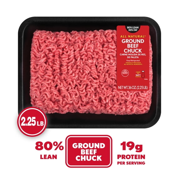 All Natural* 80% Lean/20% Fat Ground Beef Chuck, 2.25 lb Tray