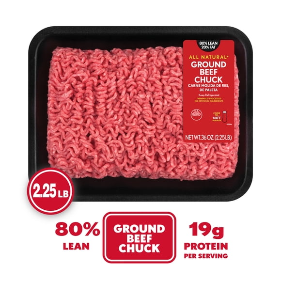 All Natural* 80% Lean/20% Fat Ground Beef Chuck, 2.25 lb Tray