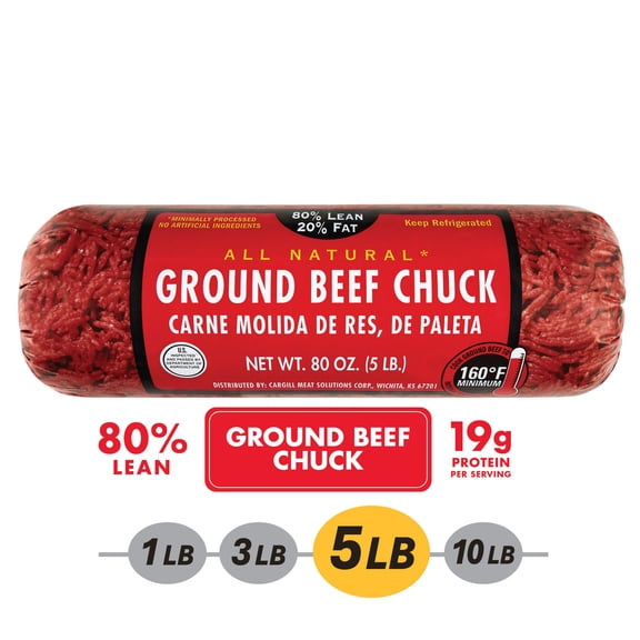 80% Lean / 20% Fat Ground Beef Chuck, 5 lb Roll, Fresh, All Natural*
