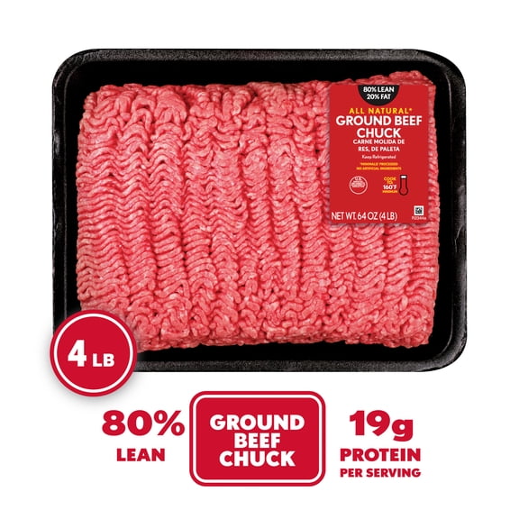 Ground Beef 80% Lean/20% Fat, All Natural*, 4 lb Tray