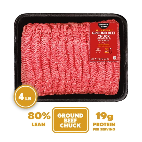 Ground Beef 80% Lean/20% Fat, All Natural*, 4 lb Tray