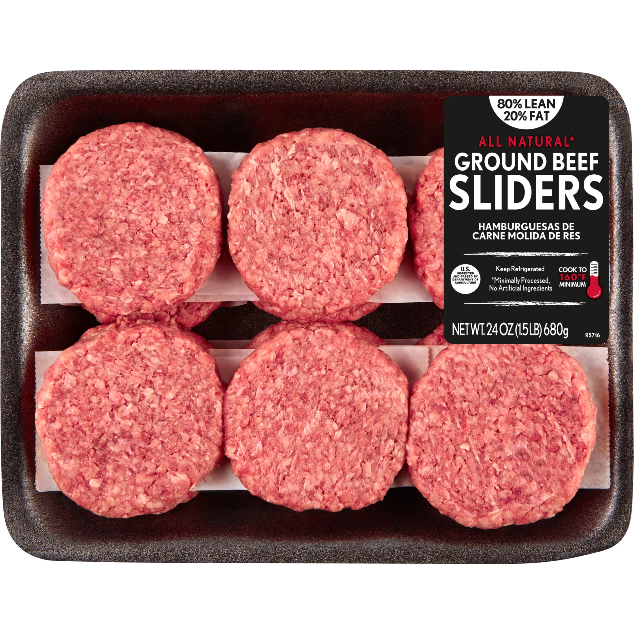 All Natural, 80% Lean/20% Fat Ground Beef Homestyle Slider Patties, 1.5 lb, 12 Count