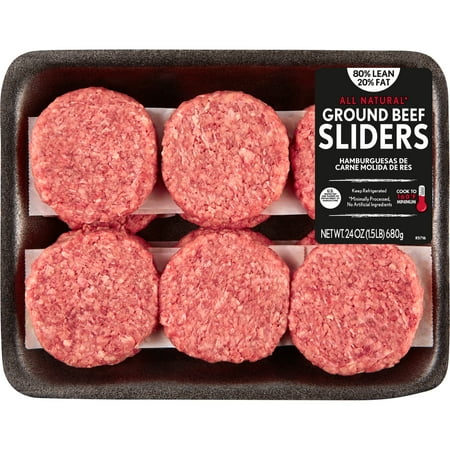 All Natural* 80% Lean/20% Fat Ground Beef Homestyle Slider Patties, 1.5 lb, 12 Count