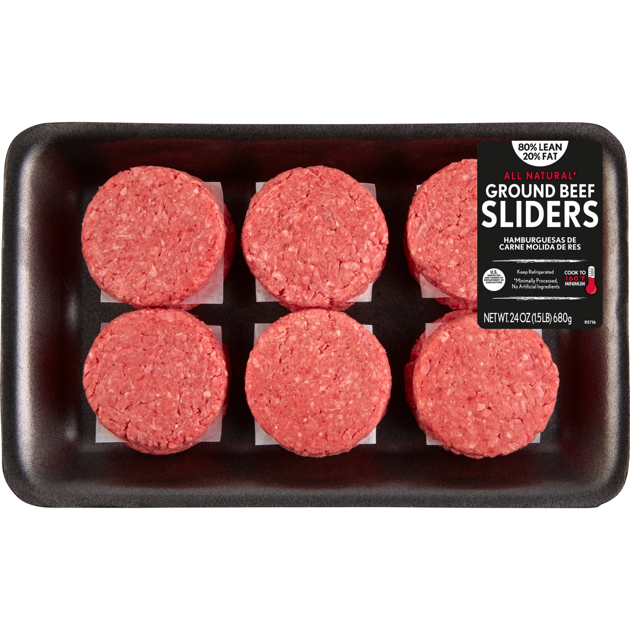 Ground Beef Homestyle Slider Patties, All Natural, , 80% Lean/20% Fat, 1.5 lb, 12 Count