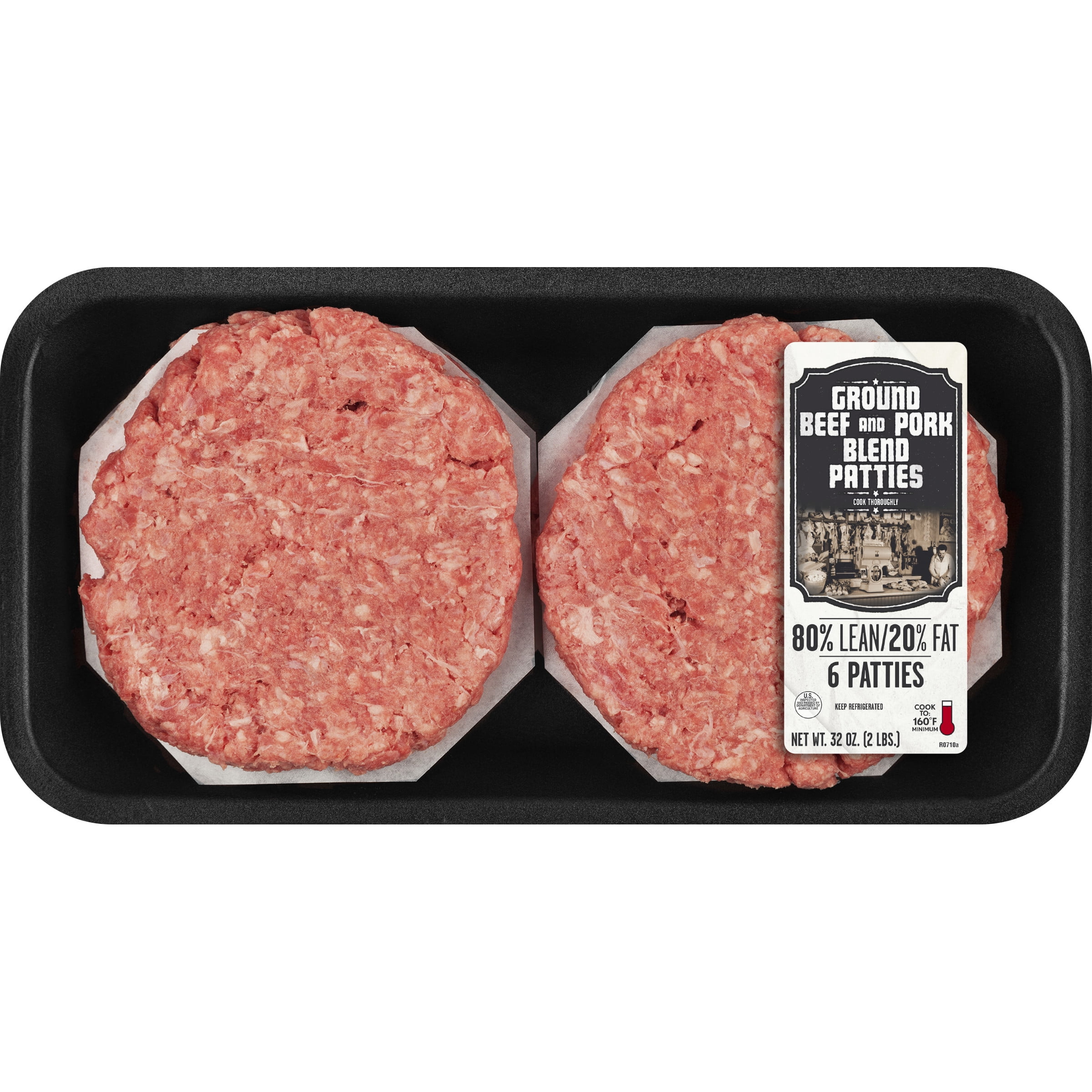 80 Lean/20 Fat Ground Beef and Pork Blend Patties 6 Count, 2 lb