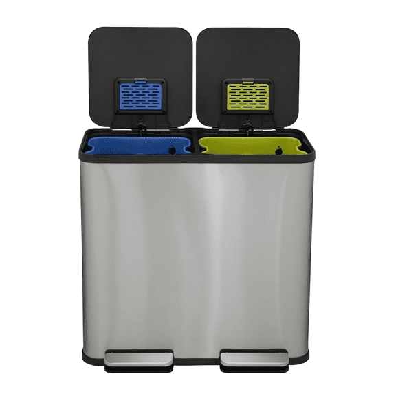 Simpli-Magic 21 Gallon Dual Compartment Trash Can and Recycling Bin, Stainless Steel Silver