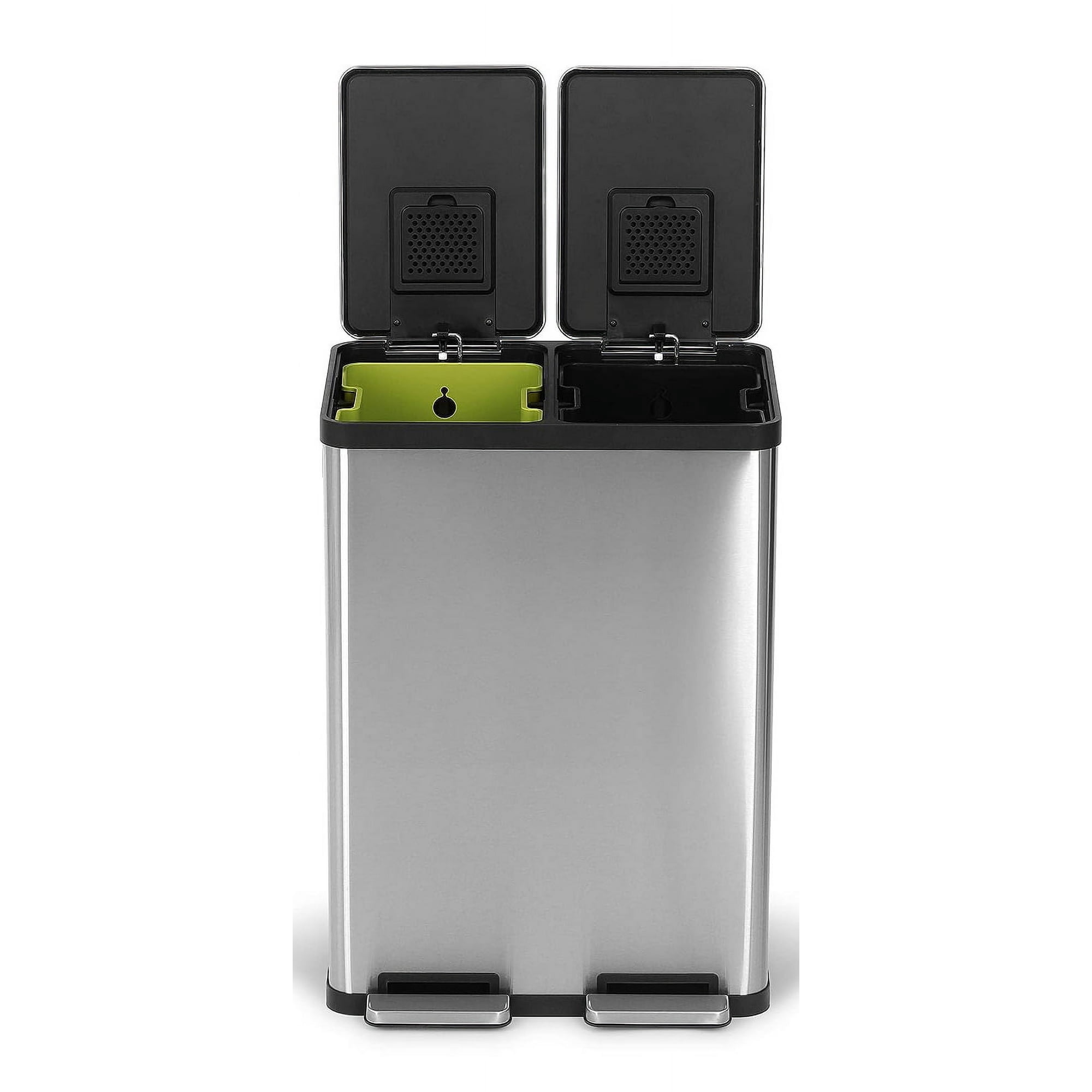 Simpli-Magic 21 Gallon Kitchen Trash Can, Stainless Steel Rectangular Step Garbage Bin with Lid, Dual Compartment Trash and Recycling, Silver