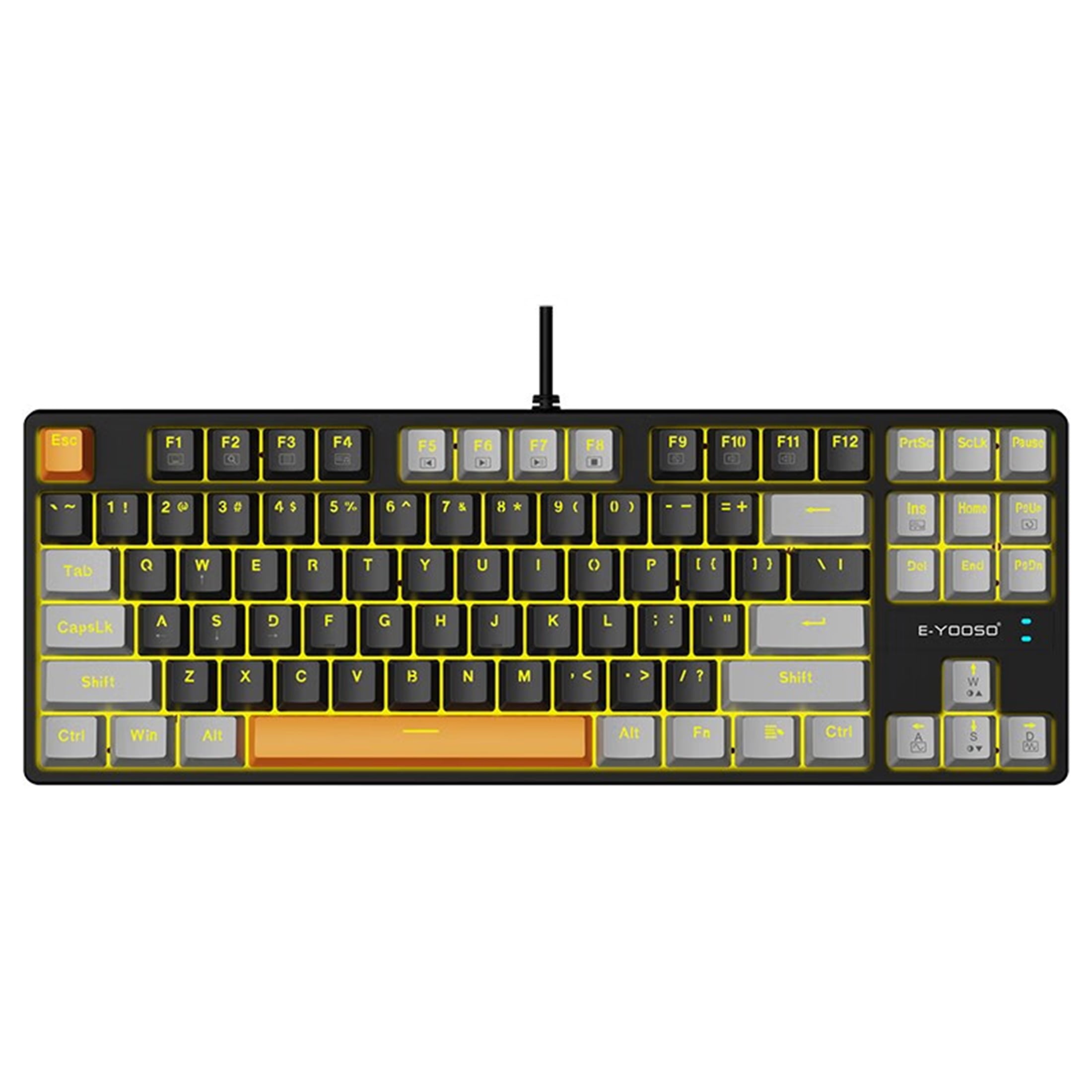 80% Mechanical Gaming Keyboard with Brown Switch, E-YOOSO LED YELLOW Backlit Keyboard, 87 Keys Compact TKL Wired Computer Keyboard for Windows Laptop PC Gamer - Black/Grey