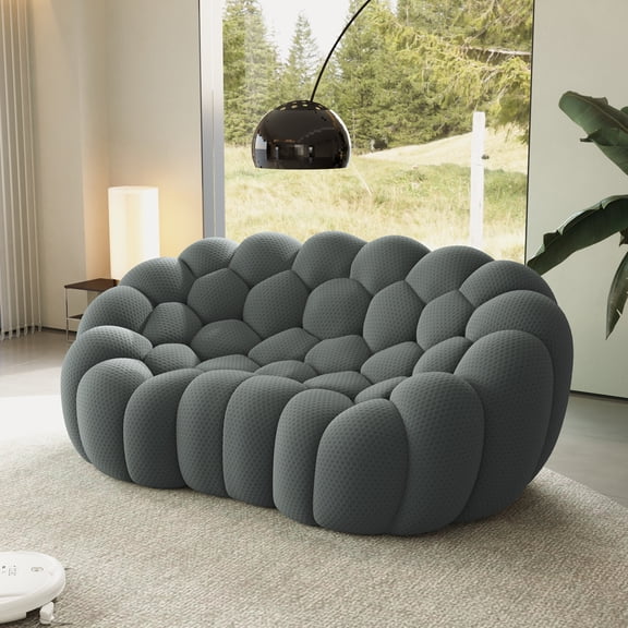 80" Modern Bubble Couch Loveseat, Oversized Curved Couches, Lazy Curved Bubble Floor Sofa, 3D Textile Mesh Fabric for Living Room,Office,Apartment,No-Assembly, Dark Gray Couch