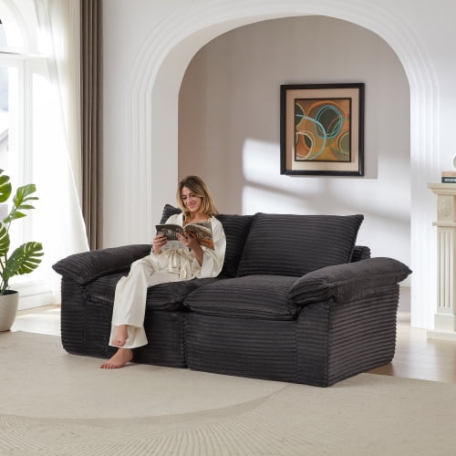 80" Modular Sectional Sofa, Fabric Sectional Sofa Couch, Upholstered Cloud Sectional Sofa with Corduroy High-Density Sponge Cloud Shape Free Combination for Living Rooms Apartments Offices, Dark Gray