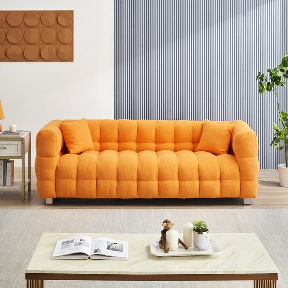 80" Orange Bedroom & Living Room - Fleece Material 2 Pillows Metal Foot Sponge Filled Solid Wood Base 3 Layout 80-inch For Home, With Two Pillows, Strong Ergonomic Well-being