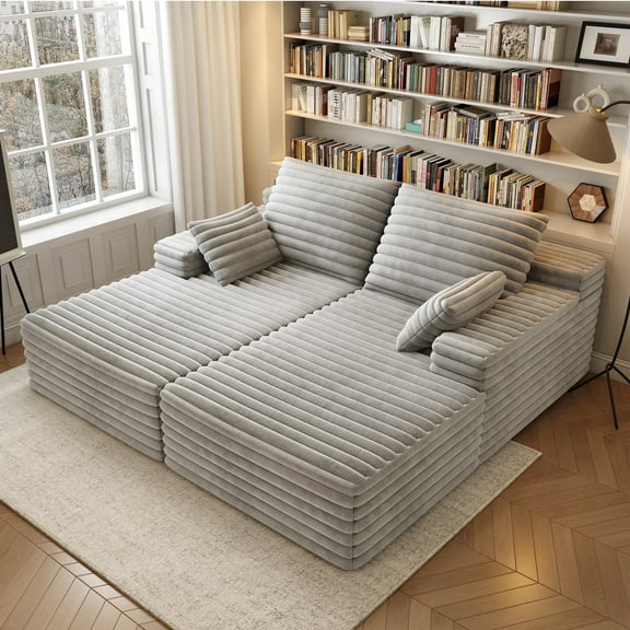 Astronovo 80" Oversized Double Chaise Lounge Chair, Cloud Plush Upholstered Sofa Bed, Sleeper Couch for Living Room,Bedroom, No Assembly Required,Grey