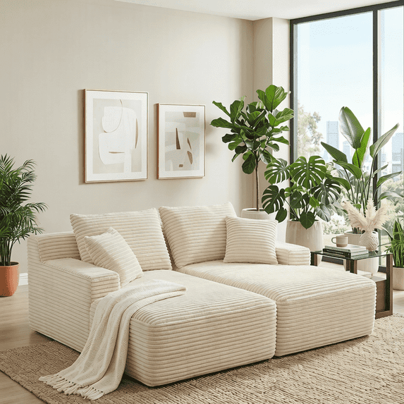 80" Oversized Double Chaise Lounge Indoor,Corduroy Boneless Sleeper Sofa Bed with Deep Seat,Pillows for Living Room,Bedroom,Apartment