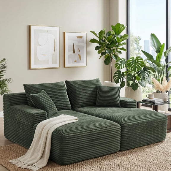 80" Oversized Double Chaise Lounge Indoor,Corduroy Boneless Sleeper Sofa Bed with Deep Seat,Pillows for Living Room,Bedroom,Apartment