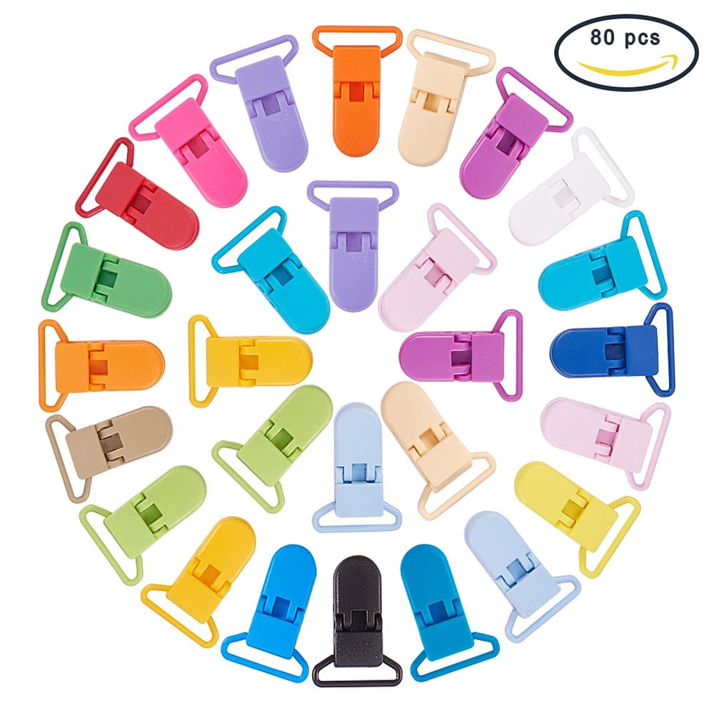 80 PCS 20 Color Plastic Pacifier Suspender Clips Holder for Dummy Soother Toy Teething Ring Leash Bib Snap Holder Clip Snap