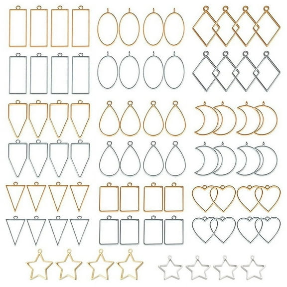80 PCS Assorted Open Metal Bezels for Resin Pressed Frame Charms Earring and Necklaces Making Frames (Gold and Silver)