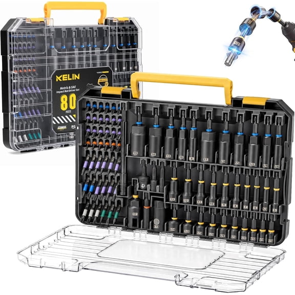80 PCS Deep Impact Driver Bit Set, Magnetic Nut Driver Set, Socket Set Metric & Sae with Universal Sockets, Socket Adapters, Wing Nut Driver, Gifts for Men Gifts for Him Dad