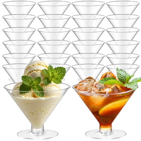 TINANA Disposable Martini Glasses,  24 Count 5oz Clear Plastic Cocktail Cups for Dessert, Wine, Drinks, BPA-Free