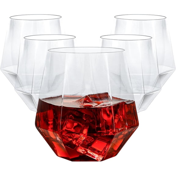 80 PCS Diamond Stemless Plastic Wine Whiskey Glasses, 12 Oz Disposable Cocktail Glasses, Suitable for Weddings, Birthday Parties, Family Gatherings, Bars, etc (Clear)
