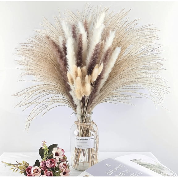 80 PCS Dried Pampas Grass Decor for Wedding Home Table Decor, Rustic Farmhouse Party (White and Brown)