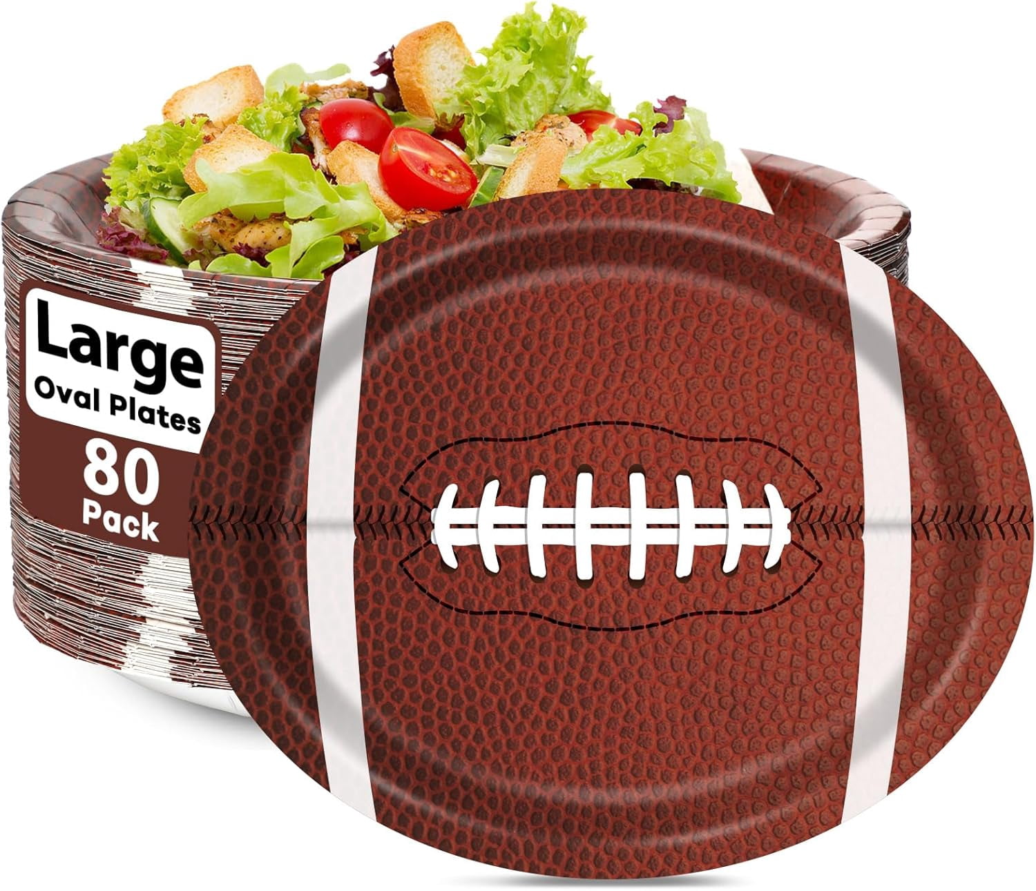 80 PCS Football Oval Paper Plates Large 11” Disposable American Rugby Sport Platters, Touch Down Boy Birthday Theme Party Heavy Duty Dish Tray for BBQ Gathering Picnic Carnival Dinner Party Tableware