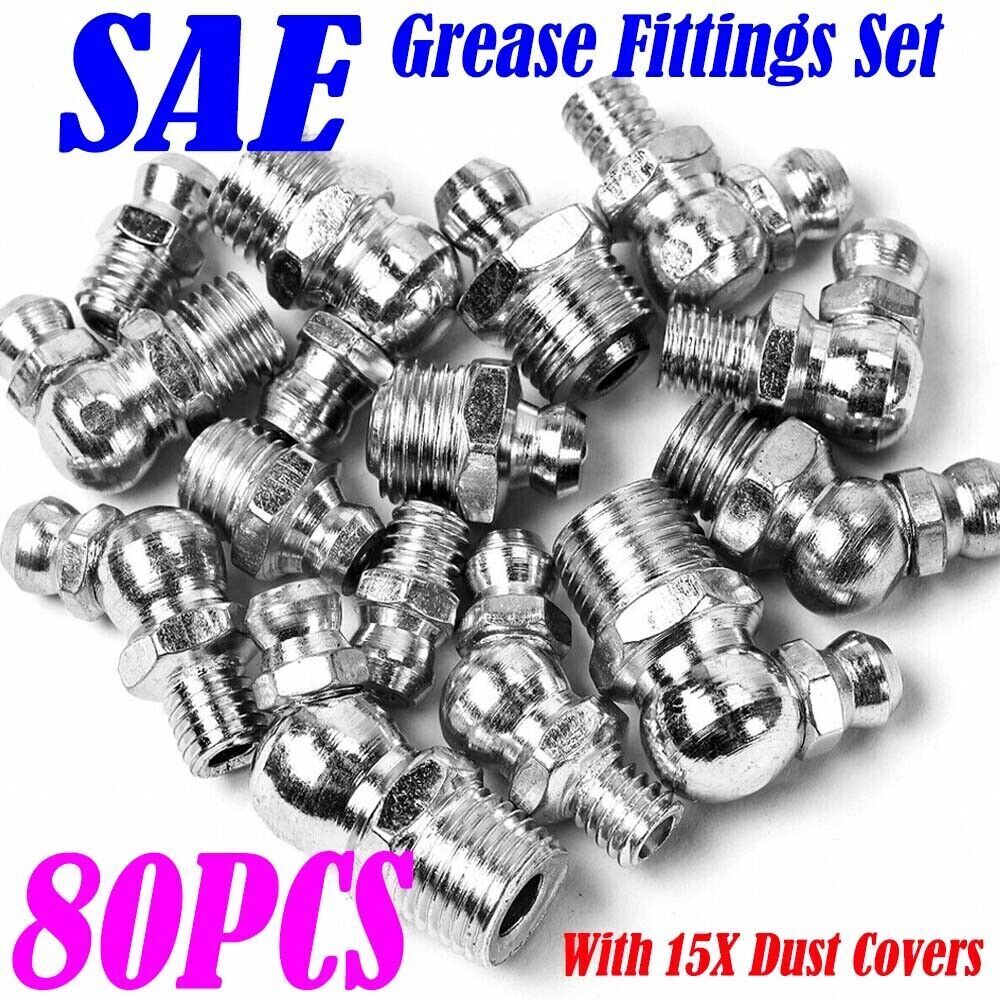 80 PCS Hydraulic Zerk Grease Fitting Assortment Kit SAE Fittings 45° 90