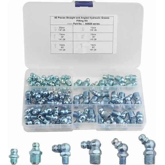 80 PCS Hydraulic Zerk Grease Fitting Assortment Kit SAE Standard Straight Fittin