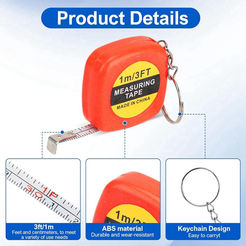 80 PCS Keychain Tape Measure Small Tape Measure Keychains, 3 Ft Measuring Range Mini Retractable Measuring Tape