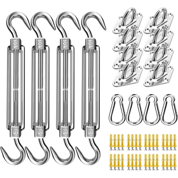 80 PCS Shade Sail Hardware Kit, 5 Inch Super Heavy Duty 304 Marine Grade Stainless Steel Sun Shade Hardware Kit for Triangle/Rectangle/Square Sun Shade Sails Installation B