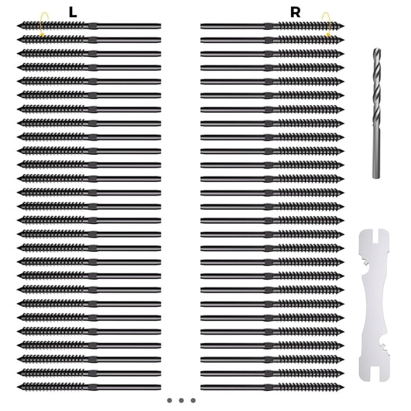 80 Pack 1/8 T316 Stainless Steel Black Cable Railing Hardware Kit, Marine-Grade Right & Left Handed Thread Swage Lag Screws for Wood Post, DIY Deck Cable Railing System, Wrench Included
