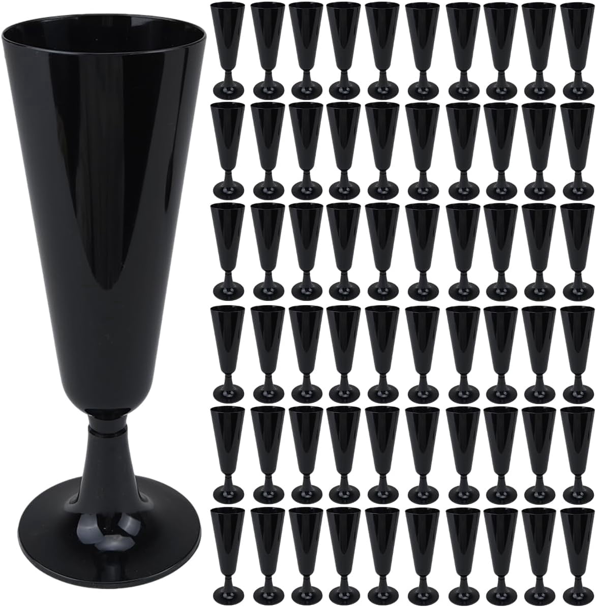 80 Pack Black Champagne Flutes,Plastic Disposable Champagne Flutes Bulk 5.5 oz Champagne Glasses,Black Wine Glasses Suitable for Wedding,Birthday and Graduation Decorations