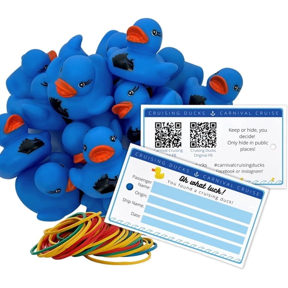 80 Pack Bulk Cruising Ducks Tag Kit with Rubber Ducks & Rubber Bands Blue Cruise Ship Rubber Ducks-Cruising Duck Tags-Rubber Bands #CruisingDucks Oh What Luck!