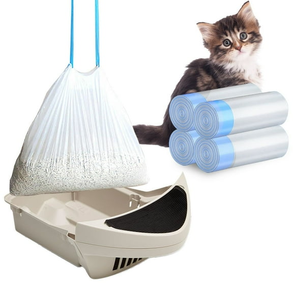 80 Pack Cat Litter Bags with Drawstring, Compatible with Litter-Robot 3/4 Heavy Duty Cat Litter Box Liners Waste Bags Replacement