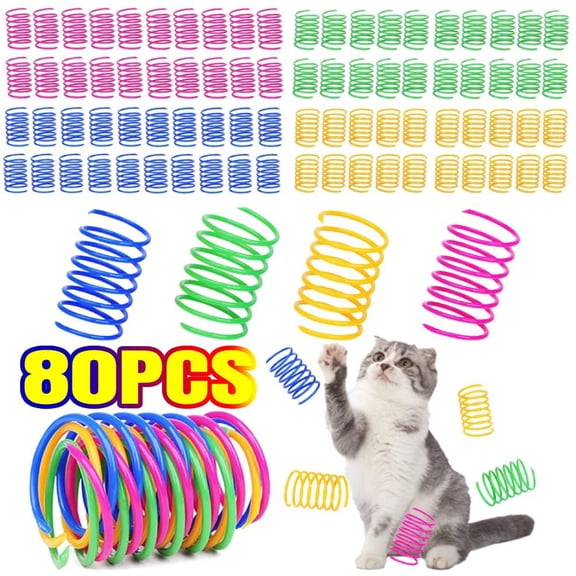 80 Pack Cat Toys Interactive Cat Spiral Creative Spring Toy to Kill Time, Sturdy Heavy Plastic for Swatting, Biting, Hunting