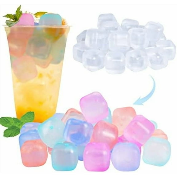 80 Pack Color-changing Reusable Ice Cube for Drinks, Colorful Square Plastic ice Cubes Without Diluting BPA Free, Refreezable Ice Cubes for Coffee, Wine, Whiskey, Cocktails