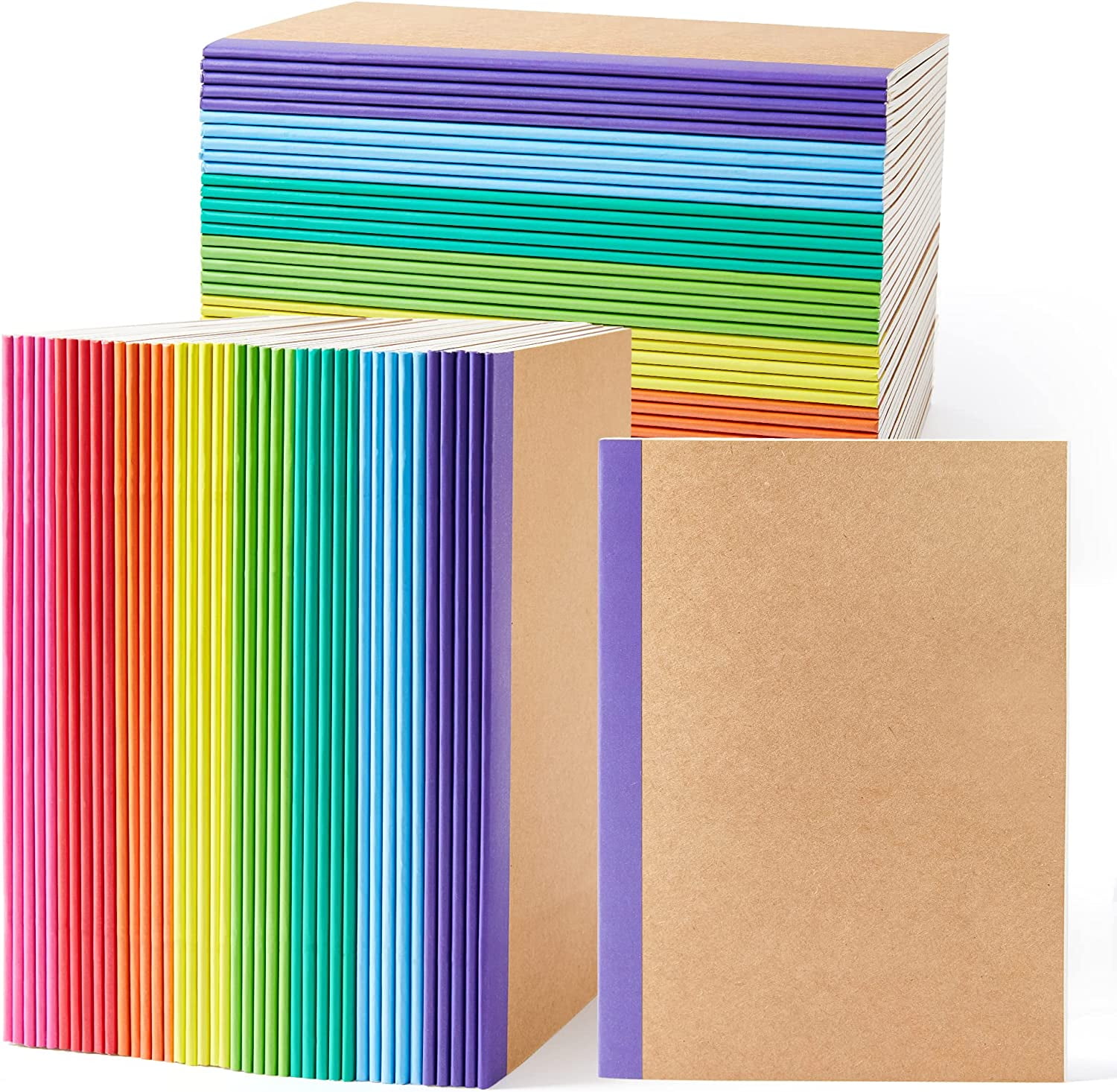 80 Pack Composition Notebooks Bulk, Kraft Cover Lined Blank College Ruled Composition Travel Journals with Rainbow Spines For Women Students Business, 60 Pages, 8.3”x 5.5”, A5, 8 Colors