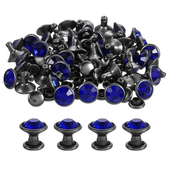 80 Pack Dark Blue Rhinestone Rivets, 8mm/0.31" Leathercraft Rivets Crystal Rivets, Black Frame