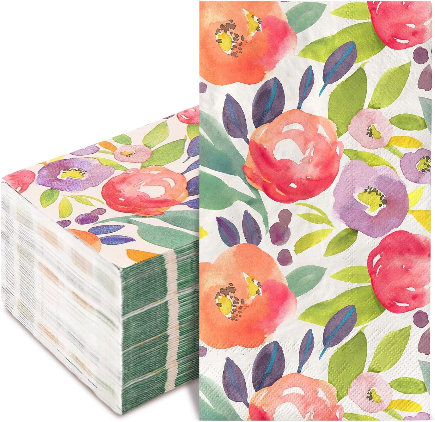80 Pack Floral Guest Napkins Watercolor Flower Paper Dinner Napkins Decorative Disposable Hand Napkin for Wedding Birthday Baby Shower Bridal Shower Tableware Supplies, 13 x 15.7 Inch.