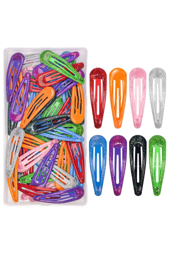 80-Pack Glitter Drop Metal Snap Hair Clips for Women & Girls - Non-Slip Double Grip Barrettes, 8 Stylish Sparkly Colors, 2-Inch Size, Sparkly Hair Accessories for Parties, School & Daily Use