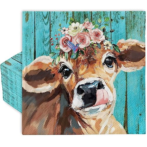 80 Pack Highland Cow Floral Paper Napkins - Decorative Farm Animal ...